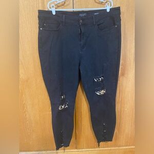 Black distressed Judy Blue 22W jeans with leopard